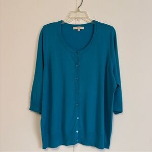 Sejour Teal Button Down Cardigan 2X